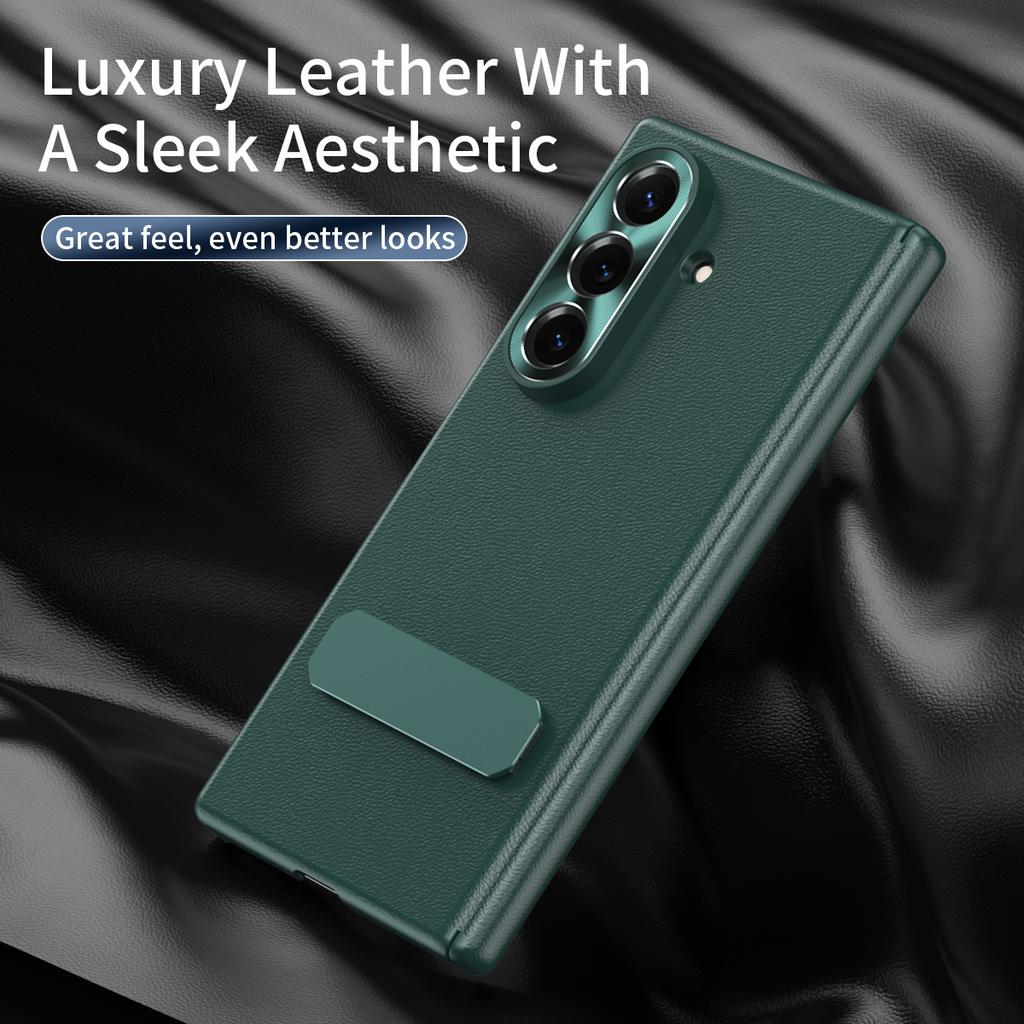 Leather Bracket Phone Case for Samsung Galaxy Z Fold 7 6 5 4 5G Fold7 Fold6 Fold5 Anti-Drop Shockproof Protective Cover