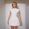 2024 Spring European & American Women's Solid Color Round Neck Pocket Waist-Slimming Dress