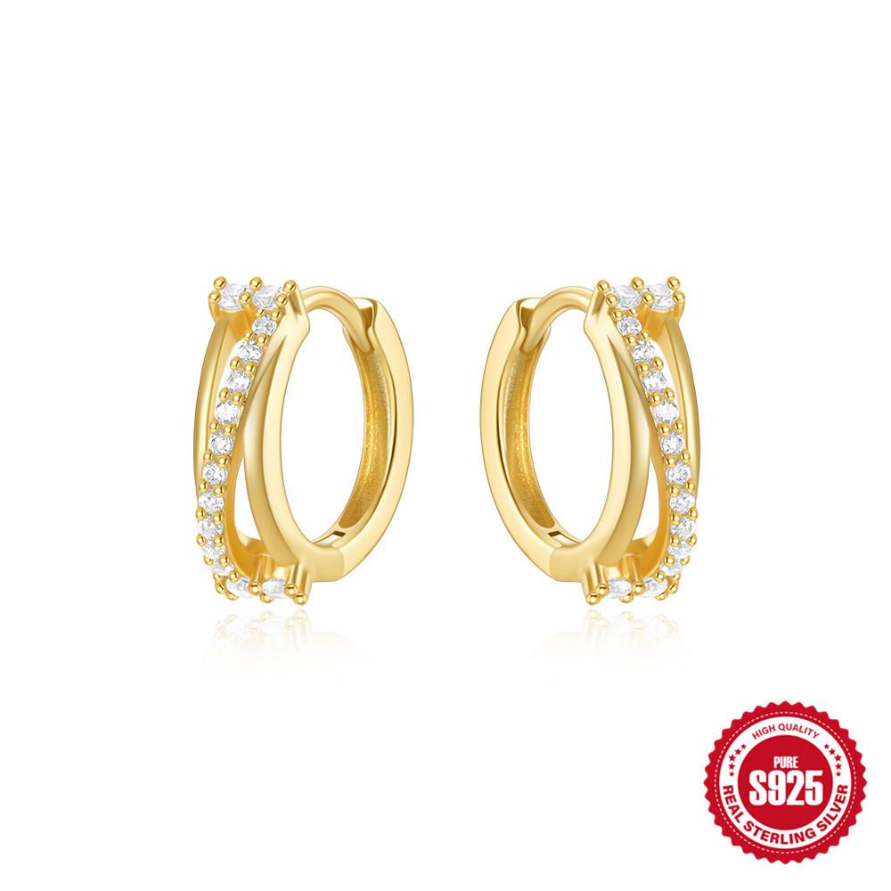 S925 Sterling Silver Personality Diamond Set Love Chain Glossy Luxury Earrings Ear Buckles Earrings Huggie Hoops