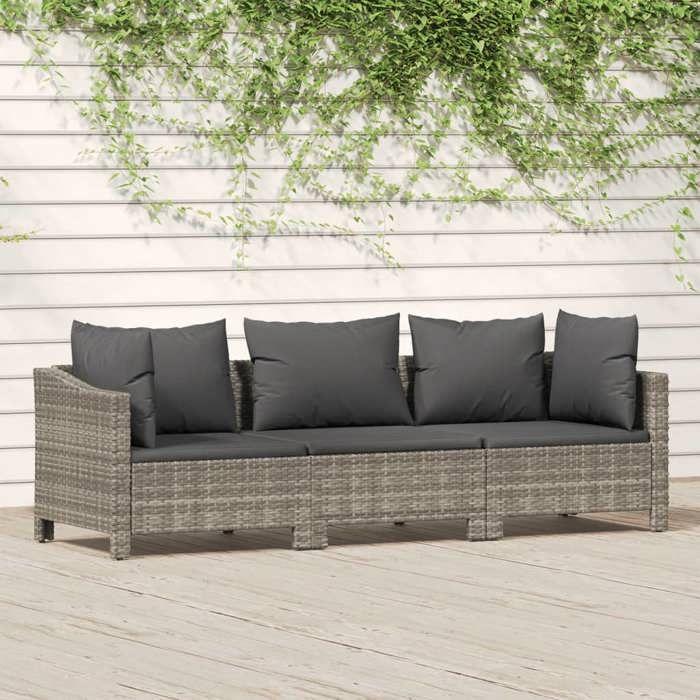 VidaXL Salon de Jardin avec Coussins 3 pcs, Ensemble de Meubles de Terrasse, Mobilier d'Extérieur, Canapé de Patio, Moderne, 3187262