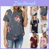 Elegant Summer Women Blouse Floral Print Short Sleeve Loose Casual T-shirt Tops