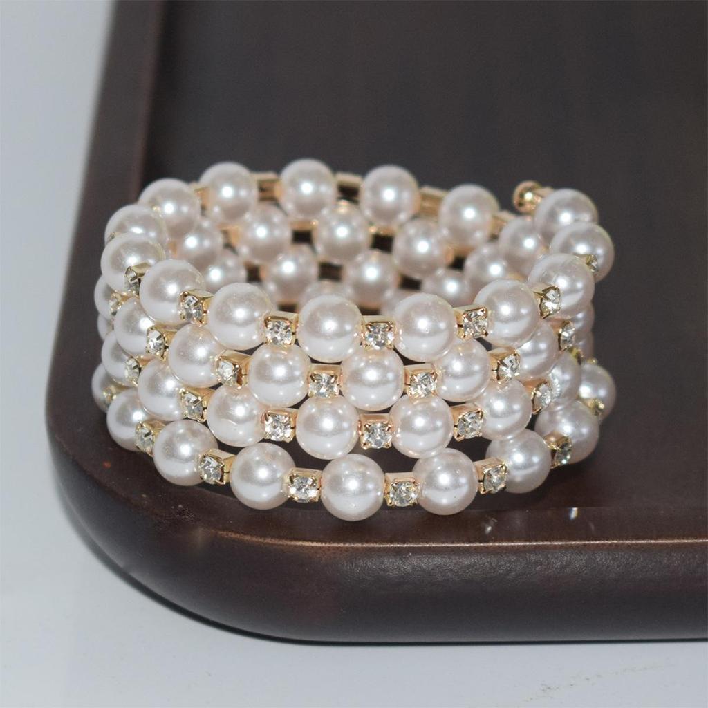 Wielowarstwowa Bransoletka Europejska i Amerykańska: 8mm Kamień Strass Perłowy, Modny Kreatywny Damski Design z 2/3/4/5/7 Rzędami