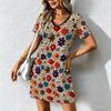Zomer Mode Dames V-hals Retro Bloemenpatroon Geprint Jurk Sexy Korte Rok Jurken