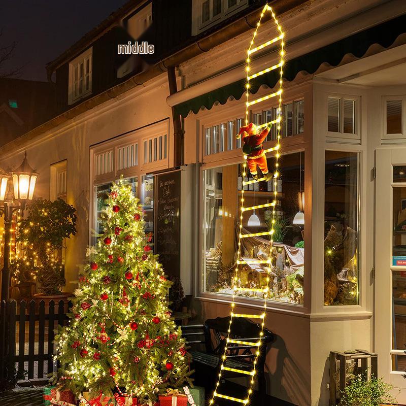 LED Christmas Climbing Ladder Lights with USB Santa and Colorful Stars for Outdoor Decoration