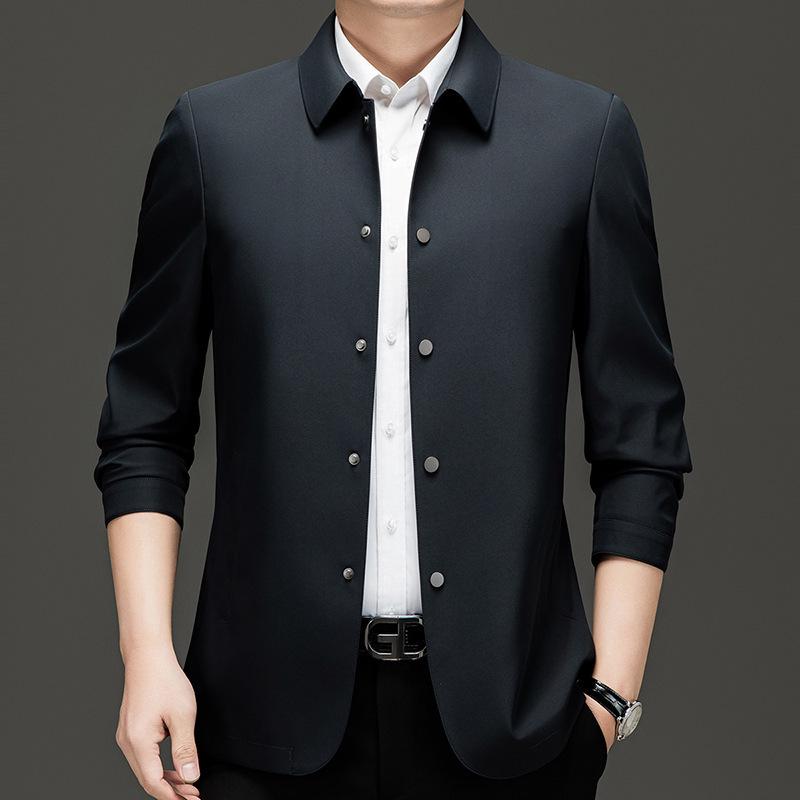 2025 Men's Spring/Autumn Business Jacket - Middle-Aged Fashion, Solid Color Lapel, Outdoor Administrative Style