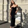 Sexy Women's Spring and Summer Knitted Cross Over Shoulder Fashion Sexy Wool Weaving Dress Sleeveless Irregular Wrapped Chest Long Dress