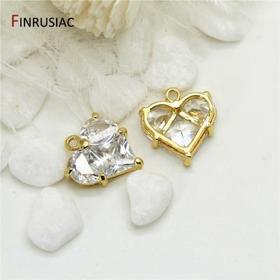 14K Gold Plated Brass Shiny Heart Crystal Pendant Charms For Necklace Making Findings,DIY Women Charm Jewelry Making Supplies