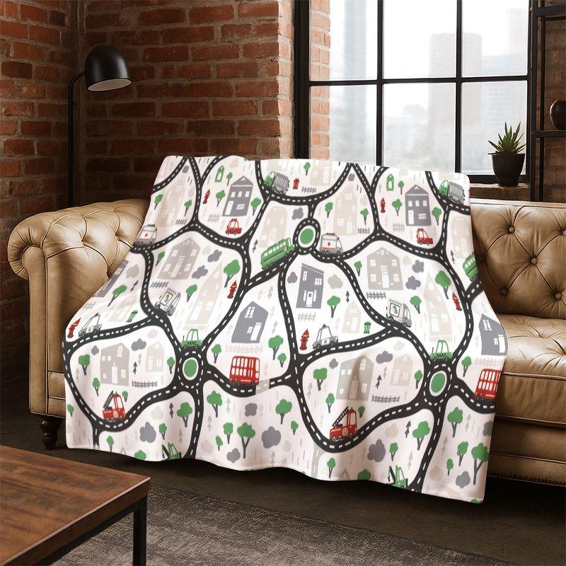 City Traffic Road Highway Runway Child Flannel Blanket Throw Blanket for Bedroom Living Room Bed Travel Camping Picnic Gift