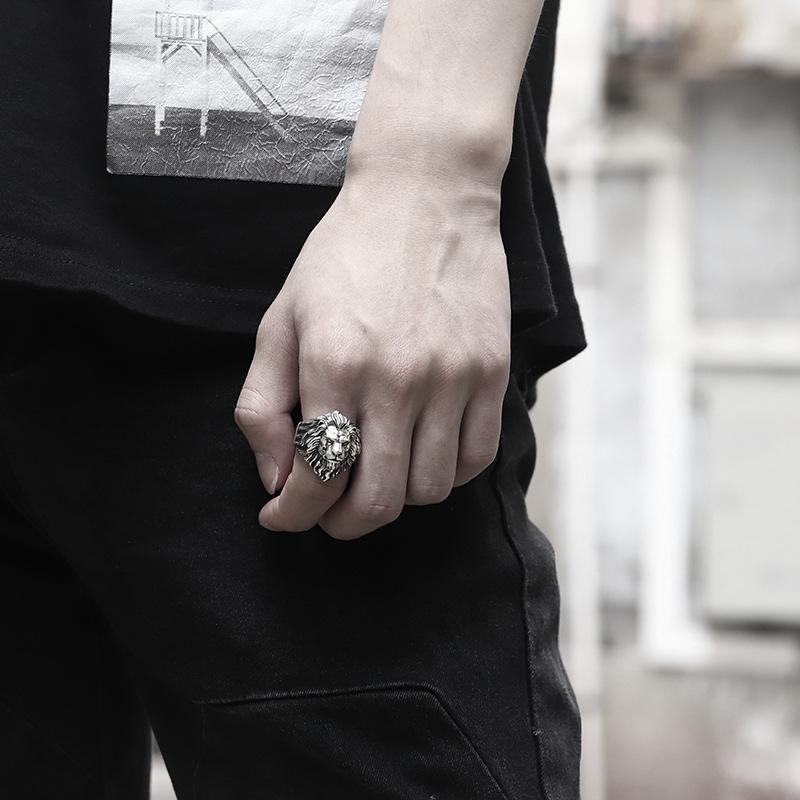 Potężny Lew Otwierający Tajski Retro Szeroki Pierścień Otwierający Kreatywny Konstelacji