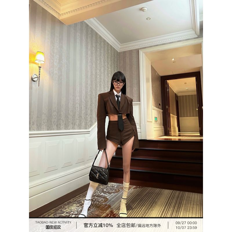 

0122stepll Gossip Girl Brown Short High Waist Shorts Women s Spring Classy Maillard Sexy Casual Shorts Shorts M