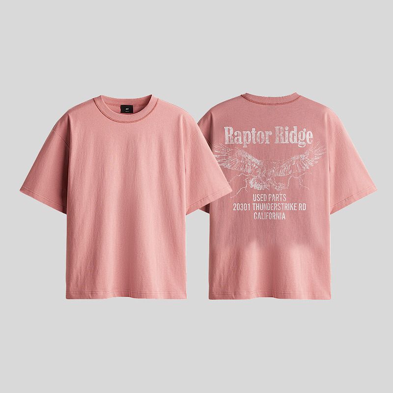 

HM Men s and Women s T-shirt 2025 Autumn New Fashion Trendy Loose Heavy Weight Printed Short-Sleeved Top 1262292 Pink/Raptor Ridge 180/116