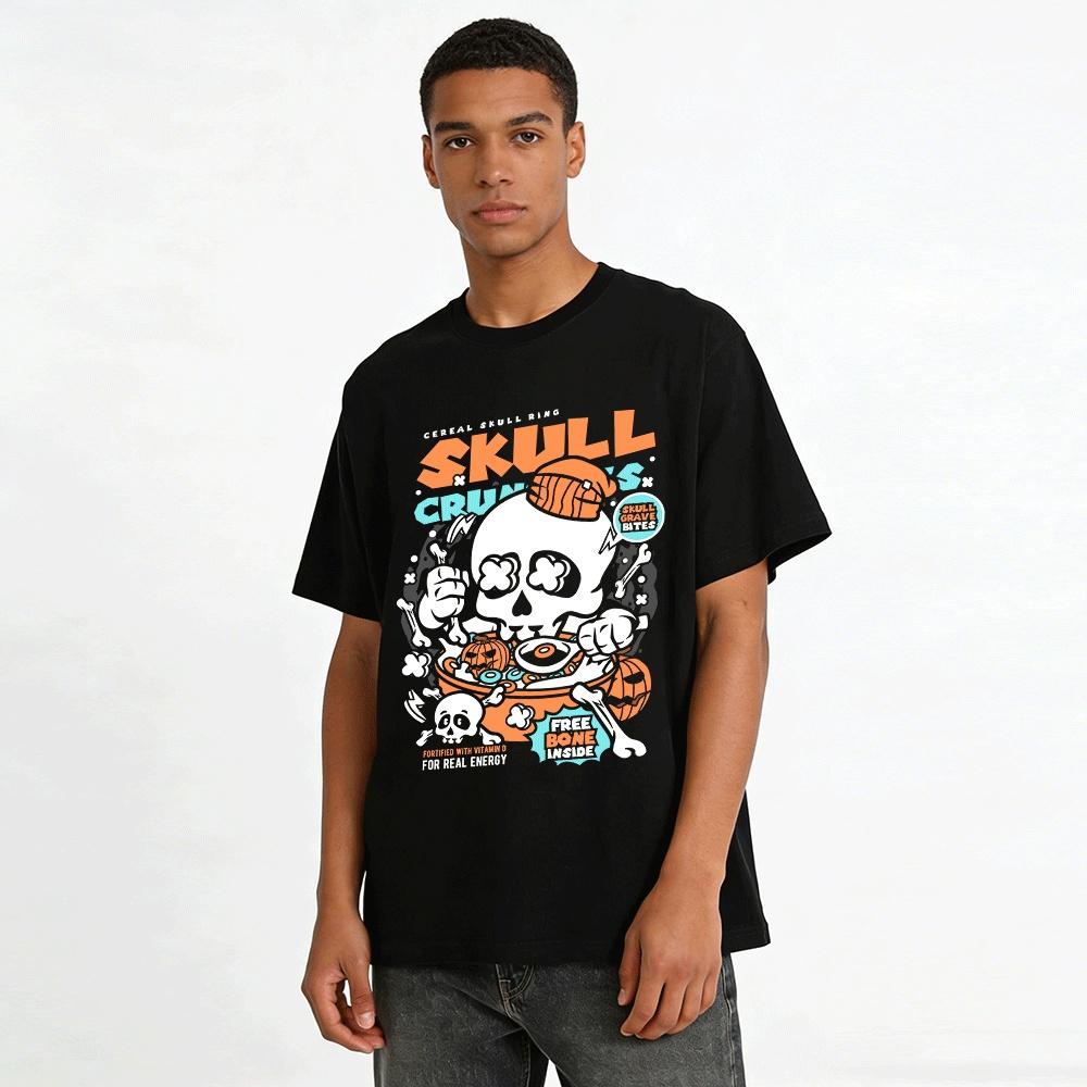 Skull Pumpkin Print Casual Top Halloween Street Style Graphic Tee Pure cotton T-shirt