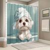 Cortină de Duș Câine Alb Pufos Drăguț - Design Turcoaz Cadă & Prosop, 70.8x70.8", Poliester, 12 Cârlige, Ușor de Curățat