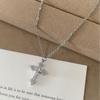 Exquisite French Silver Cubic Zirconia Cross Pendant Necklace for Women - Elegant, Personalized Design Clavicle Chain
