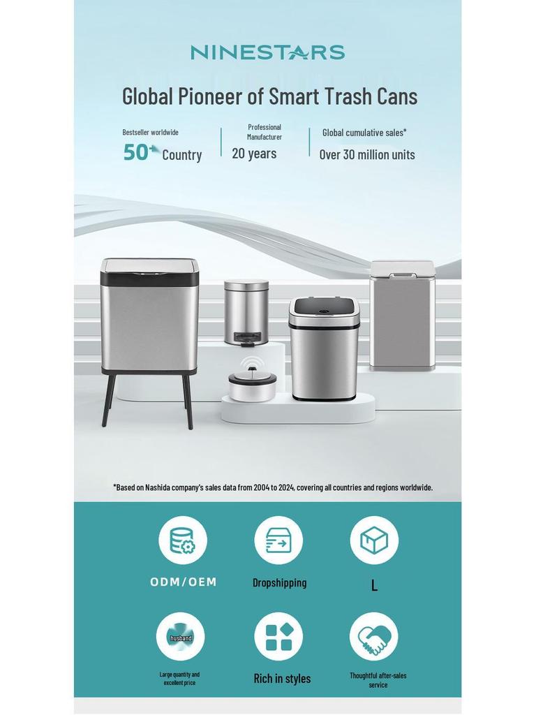 Nashida Smart Induction Stainless Steel Trash Can for Home or Office