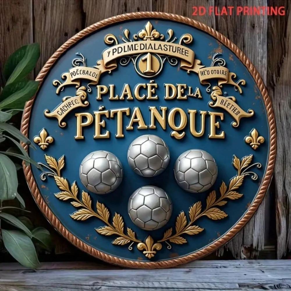 Segno Vintage Gioco Bocce Arte Murale in Metallo Blu Profondo Oro Decorazione in Ferro