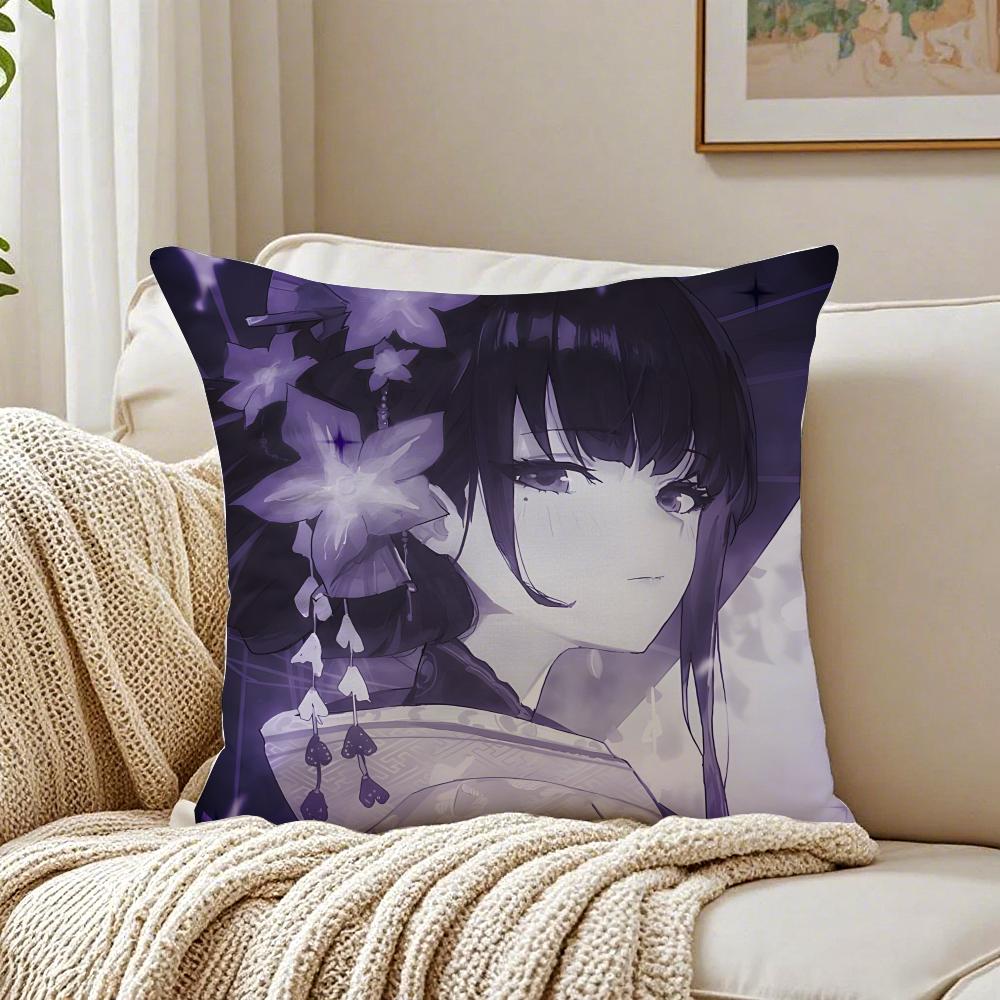 Popular Genshin Impact Raiden Shogun Cushion Cover Pillowcase Antidustmite Living Room Sofa Decor Cushion Room