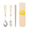 Cute Cartoon High-Value 410 Stainless Steel Cutlery Set: 3-Piece Set with Chopsticks, Fork, and Spoon