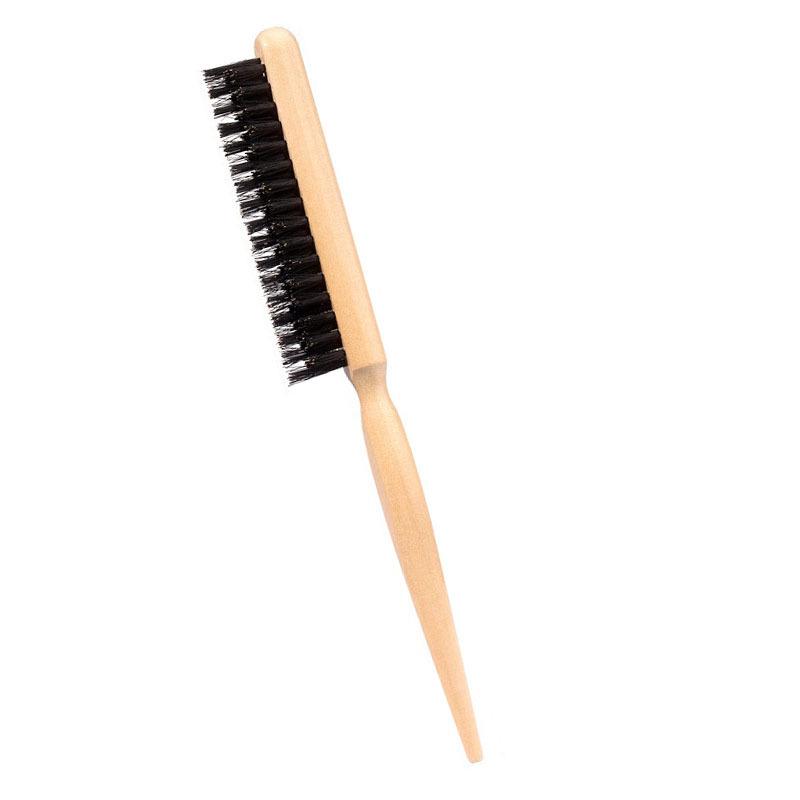 Solid Wood Boar Bristle Teasing Comb - Three-Row Fluffy Styling Comb for Updos and Hair Wrapping