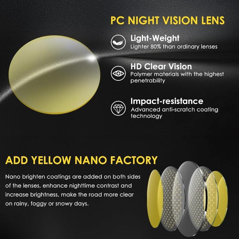 Night Driving Glasses Fit Over for Men Women, Anti Glare Polarized Night Vision Glasses, Wrap Around HD Yellow Lens