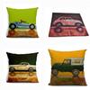 Vintage Car Dog Print Pillow Case In Beautiful Cotton Linen For Stylish Home Decor