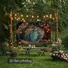 2D Magical Firefly Forest Tapestry, Hanging Lanterns & Flowers Wall Art for Bedroom