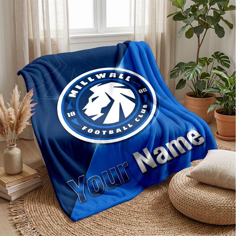Millwall Custom Name Text Flannel Blanket Soccer Logo Personalized Fleece Throw Blanket Special Gift For Sofa Bedroom Home