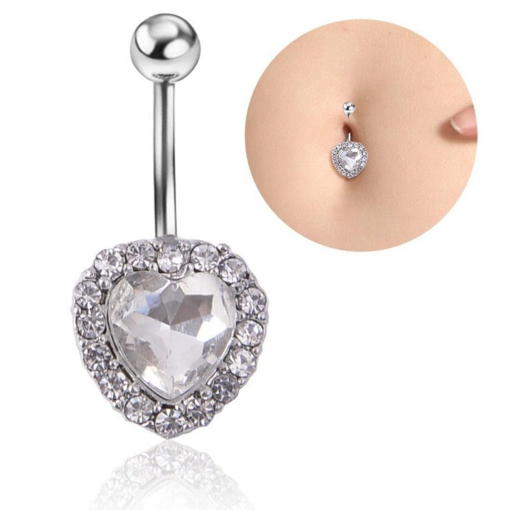 Rhinestone Double Heart Belly Button Ring Love Body Piercing Jewelry Zircon Navel Ring  Girl