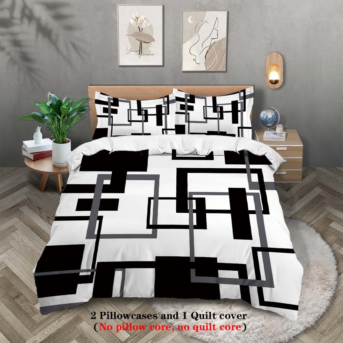 

Geometric Striped Bed Three-Piece Quilt Cover Bedroom Room All-Season Polyester Bedding 135x200cm
