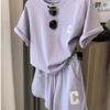 Women Summer 2 Piece Set Loose Short Sleeve T-Shirt Casual Shorts Sports Print Letter Casual Suit Large Size