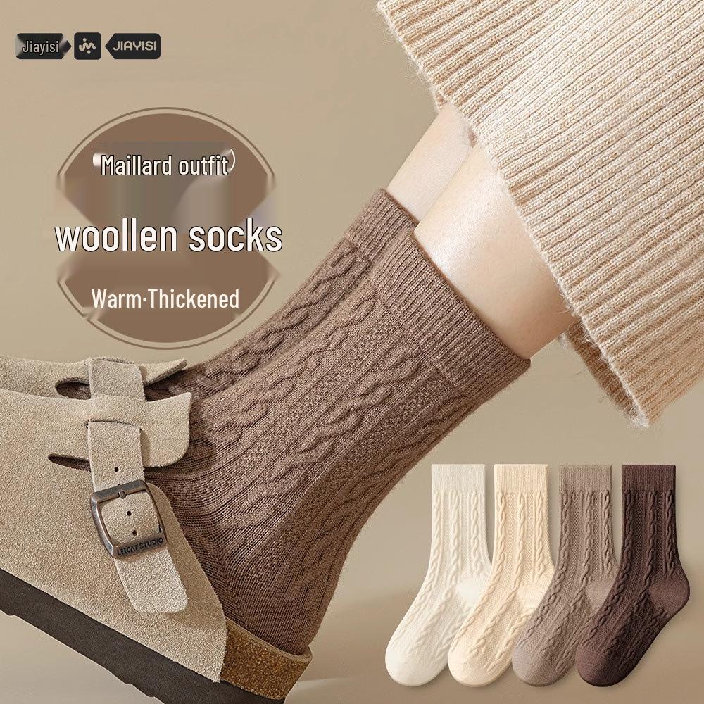Women's Autumn/Winter Thick Wool Cable Knit Cotton Socks - Sweat-Absorbent, Odor-Resistant, Maternity-Friendly