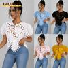 Women's Fashion Casual Solid Color Print Short Sleeve V Neck Blouses & Shirts