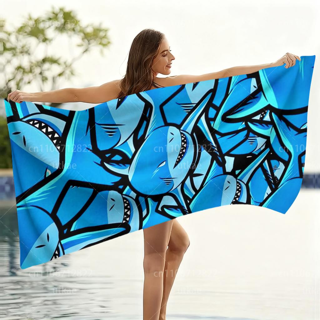 Extra Large Quick-Drying Microfiber Beach Towel - Shark Design, Super Absorbent & Lightweight