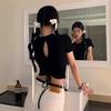 Women's Short-Sleeve High-Waisted Summer T-Shirt with Hollow Back Design
