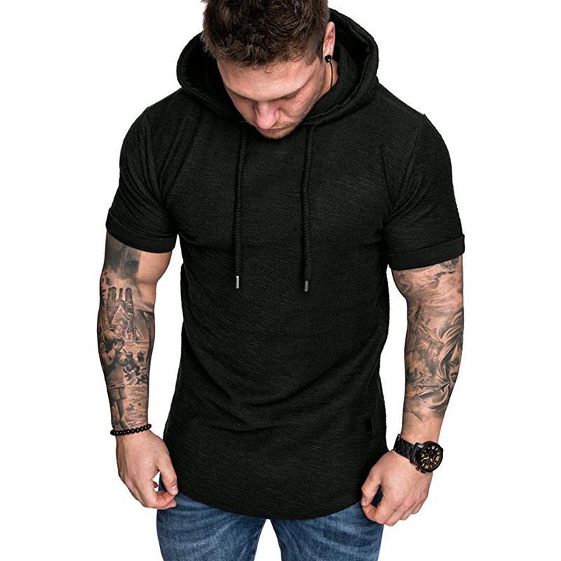 Summer Hooded T-shirt Men's Solid Color Large Size Loose Men's Short-sleeved T-shirt Hoodie