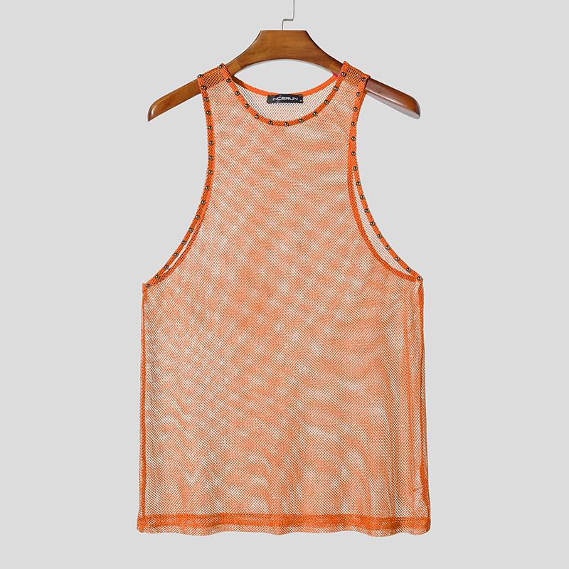 INCERUN Débardeurs T-shirts Transparents en Maille Ajourée Sans Manches pour Homme