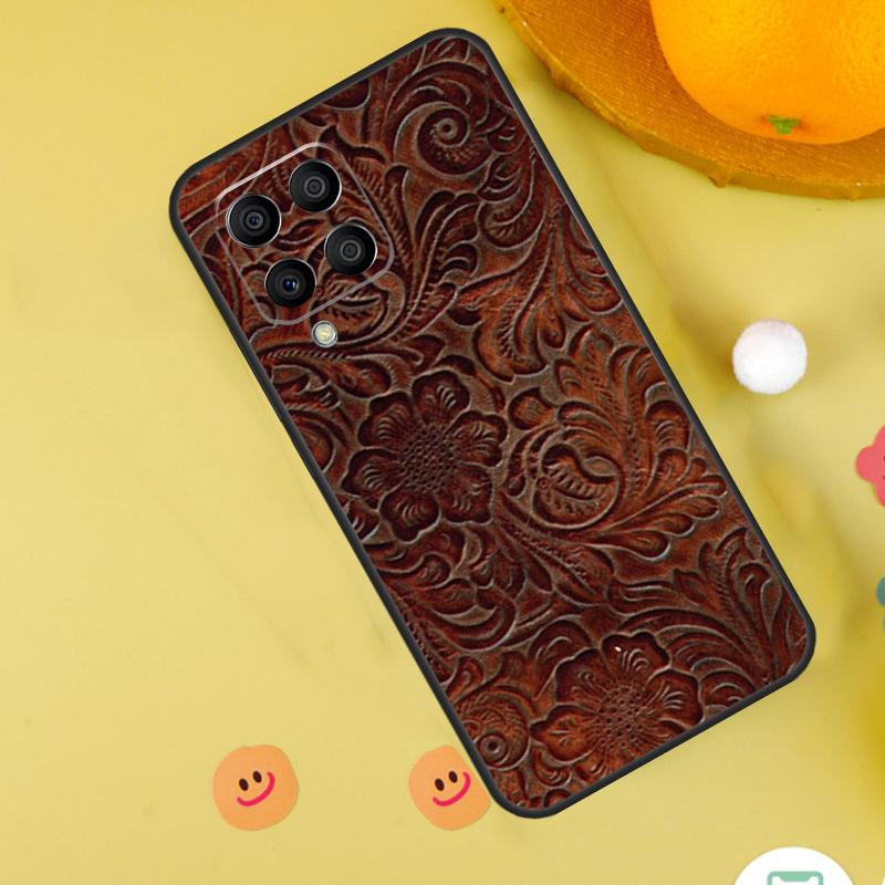 Brown Tooled Leather Pattern Case For Samsung Galaxy M31 M32 M12 M52 M21 M15 M55 M56 M36 M16 M06 M13 M33 M53 M14 M34 M54