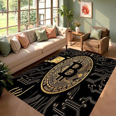 3D Virtual Currency Area Rug Light Luxury Non-slip Floor Mat Carpet for Living Room Bedroom Playroom Doormat Decor Black & Gold