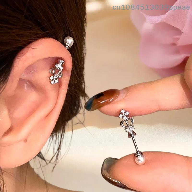 1 Stück Krone Perle Titanstahl Spiral Ohrknochennagel Mode Y2K Ohrringe für Damen Ohrpiercing Schmuck Geschenke