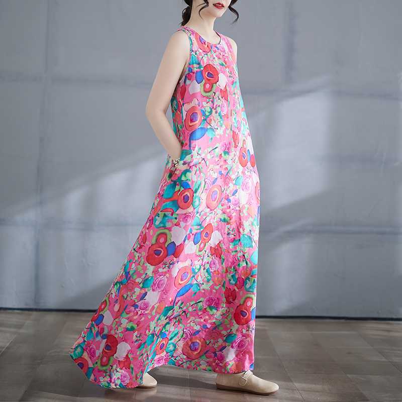 New Bohemian Long Dress - Summer New Style Fitted and Expanded Sleeveless Round Neck Printed Dress