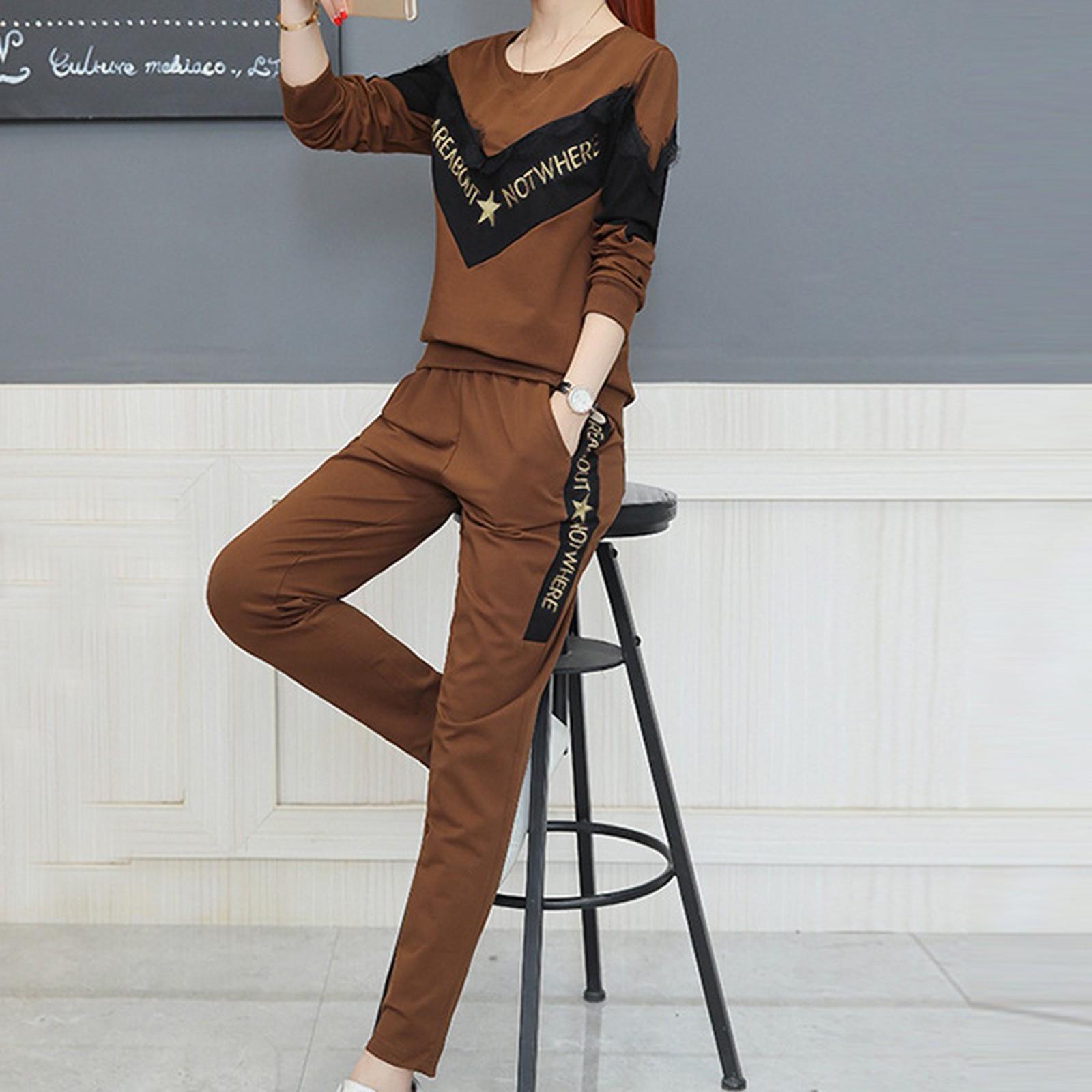 

Женский комплект из 2 предметов с длинным рукавом, повседневные длинные брюки, повседневный наряд, спортивная одежда XXXL коричневый