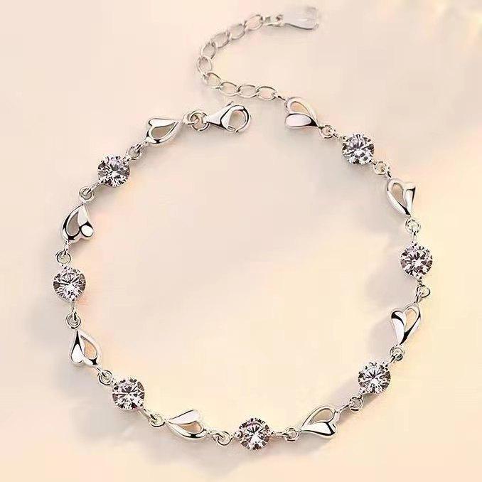 Crystal Love Blue/White S925 Silver Zircon Heart Bracelet for Women