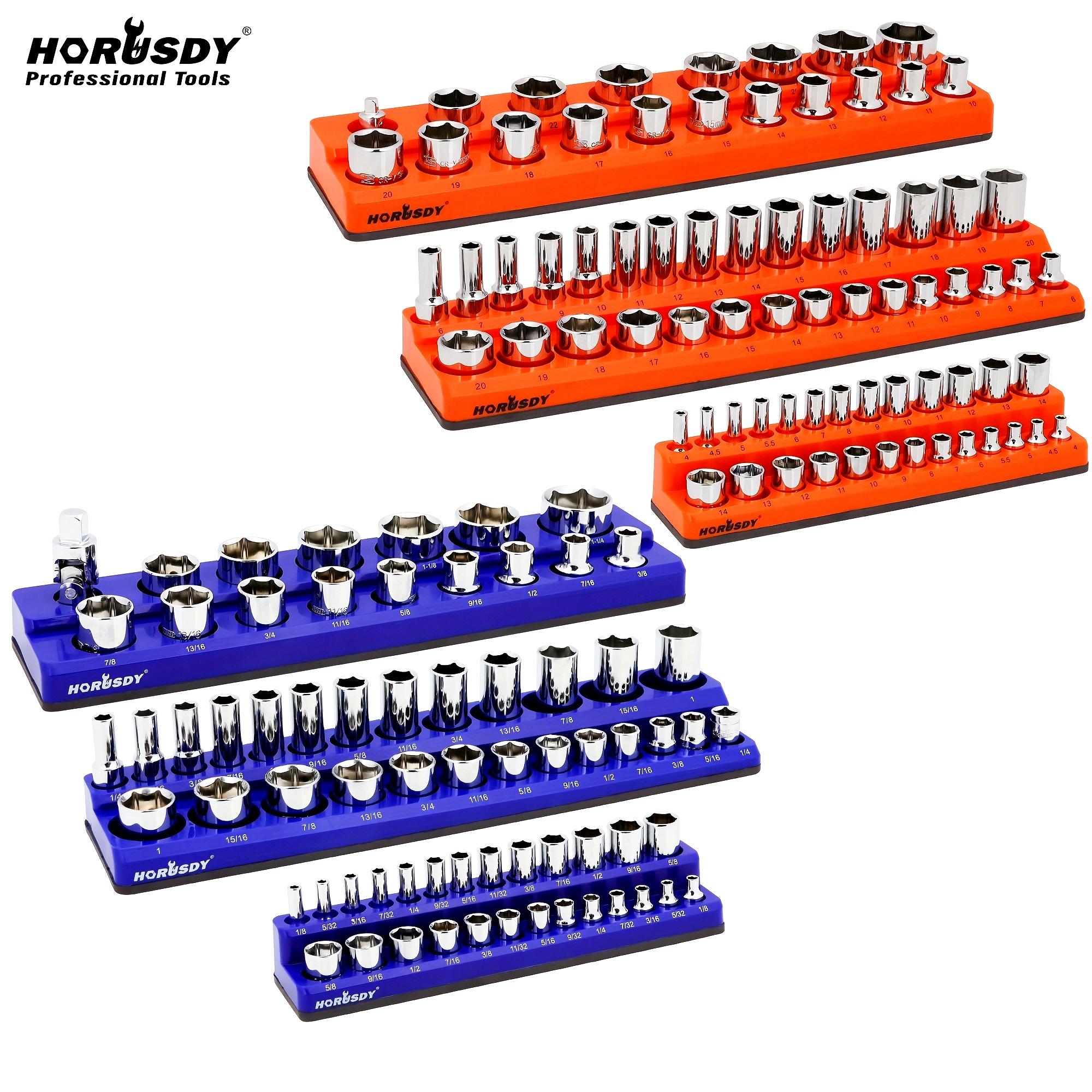 

Набор магнитных органайзеров для торцевых головок из 6 предметов Магнитный держатель для торцевых головок 1/4 3/8 1/2 Торцевые головки Вмещает 143 штуки Магнитные лотки для торцевых головок 6PCS чёрный