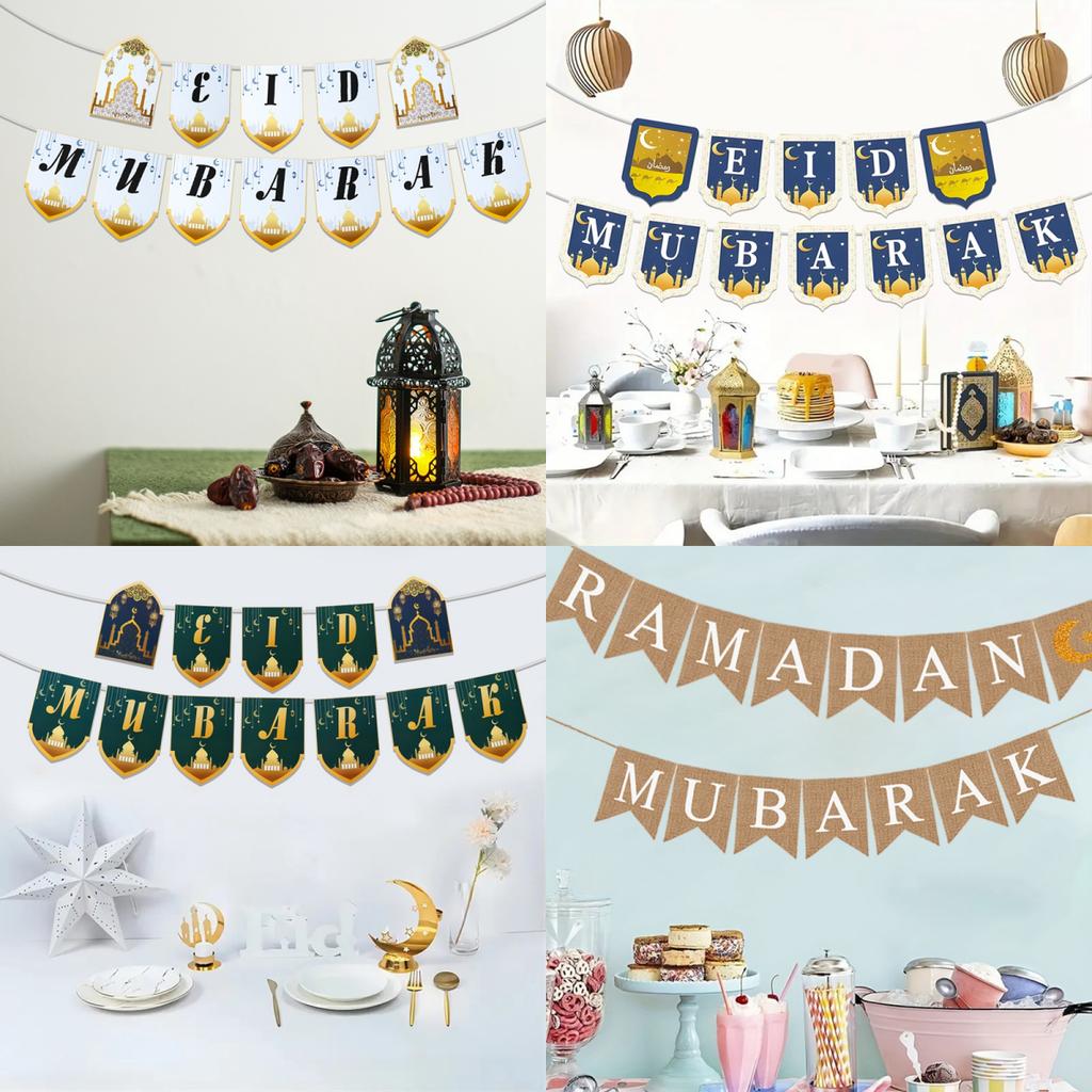 EID Mubarak Paper Banner Garland for Islamic Muslim Party Home Decoration 2025 Ramadan Kareem Hanging Ornaments Bunting Gift