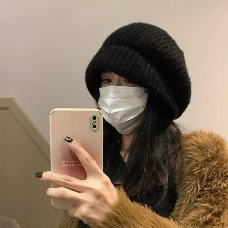 

Модный японский берет женский осенне-зимний теплый вязаный шерстяной шапка ворсовая шапка зимняя рыбацкая шапка чёрный