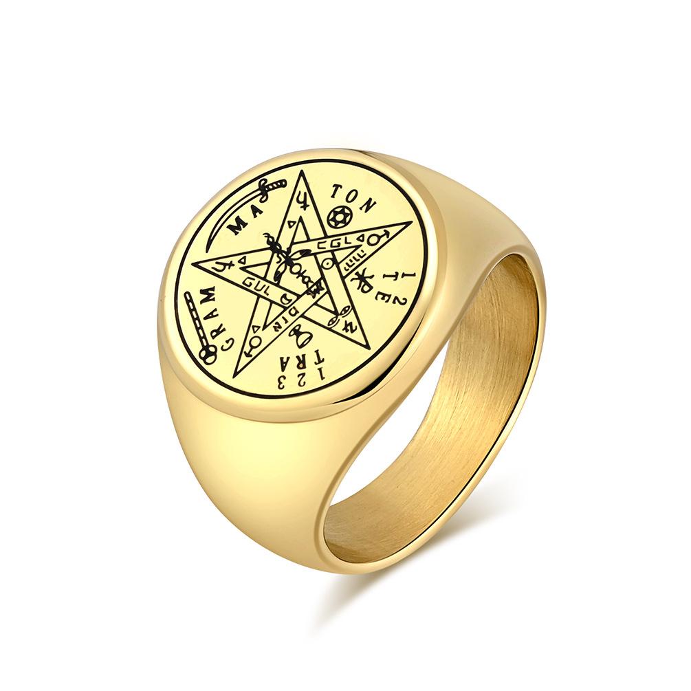 Židovský Tetragrammaton Hebrejský Pentagram Prsteny Nerezová Ocel Pentakl Prsten pro Muže Čarodějnictví Síla Ochrana Amulet Šperky