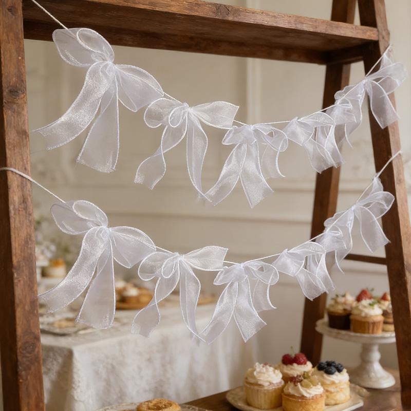 Pink Bow Ribbon Hanging Garlands Banner for Kids Boy Girl Birthday Party Wedding Decoration Baby Shower Favors Home Wall Flag