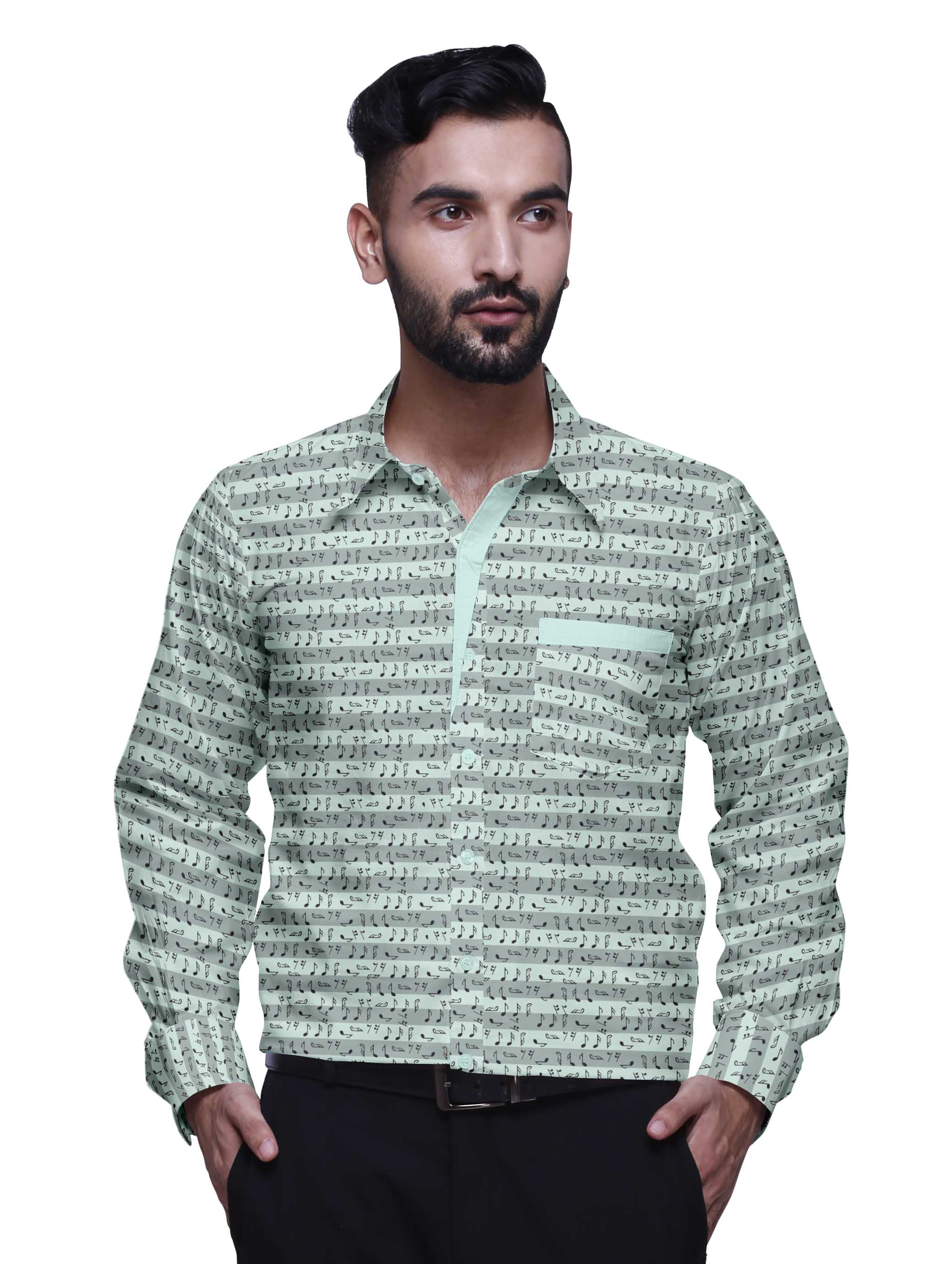 

BESTMAN CottonA ShirtA For Men Long Sleeve Printed Spread CollarA Slim Casual XXX-Large зелений