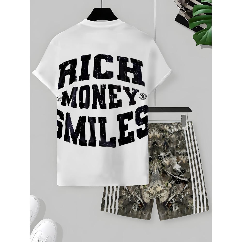 Fashion Letter Pattern Printed Men's T-shirt and Shorts 2 Piece Set Summer Casual Outfit for Men's and Women's Clothing Top