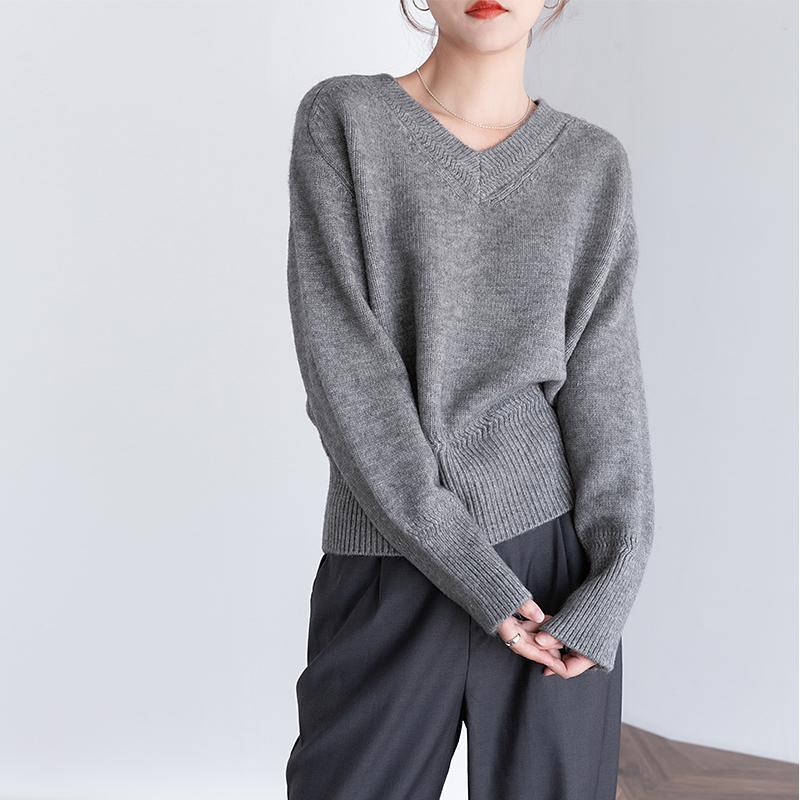 French V-Neck Sweater for Women Autumn Winter Japanese Lazy Style Retro High-End Knit Outer Wear Top